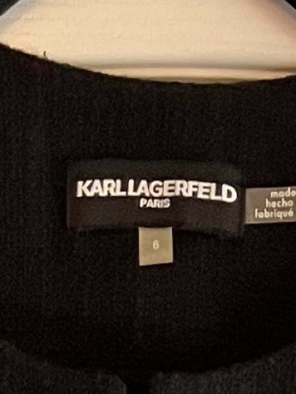 Karl Lagerfeld Paris Tweed Fringe Bell Sleeve Jacket - Picture 4 of 6